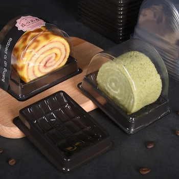 100gab Roll Cake Box Šveices Roll Traukā ar Skaidru Dome Plastmasas Muffin Siera Mīklas Deserts Suši Displejs Pārtikas Uzglabāšanas Turētājs
