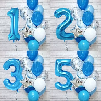 12Pcs Folija Dzimšanas dienas Balons Skaits 0 1 2 3 4 5 6 7 8 Globos Rotājumi Lateksa Balonu Konfeti Puiku Dzimšanas dienas svinības Piegādēm