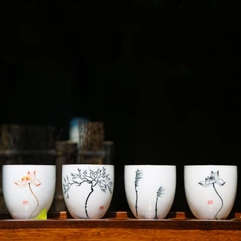 2 gab./daudz Retro Roku darbs Keramikas Teacup Roku apgleznoti lotus modelis Tējas Bļodā Ķīnas Porcelāna Tējas komplekts Piederumi Master Teacup