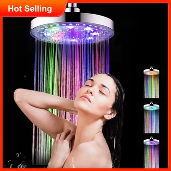 8 collu RGB LED Gaismas Dušas Galvas Apaļas Automātiski Mainās Ūdens Taupīšanas Lietus Augsta Spiediena Vannas istaba Lietus Dušas