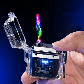Caurspīdīgs Ūdensizturīgs Vieglāks Plazmas Dual LOKA Pretvēja Šķiltavas USB Lādējamu Šķiltavas, Par Dāvanu Touch Sensors Vieglāks Jaunas