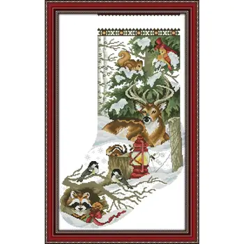 Cross Stitch Komplektu Ziemas Džungļu Ziemassvētku Ganāmpulka 14ct 11ct Skaits Apdrukāta Kanvas Dūrienu Izšūšana DIY Roku darbs, Rokdarbi Komplekts