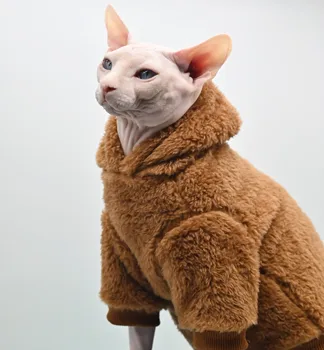 DUOMASUMI silta dubultā Berberu vilnas Džemperis Kaķu Apģērbu sfinksu Kaķu Tērpiem, Komfortu sabiezējumu Ziemas bezvilnas kaķus Drēbes