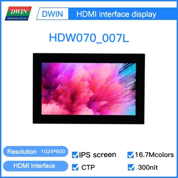 DWIN 7 Collu HDMI IPS TFT LCD Displeja Monitors 1024x600 16.7 M Krāsas Capacitive Touch Panelis Modulis Aveņu Pi HDW070-007L