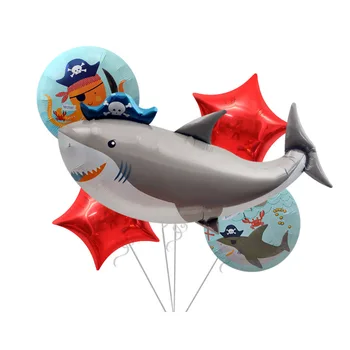 Gudrs Pirātu Haizivs Formas Alumīnija Filmu Balonu Okeāna Zivju Balonu Happy Birthday Party Dekors Bērniem Vasarā Okeāna Puses Dekoru Balons