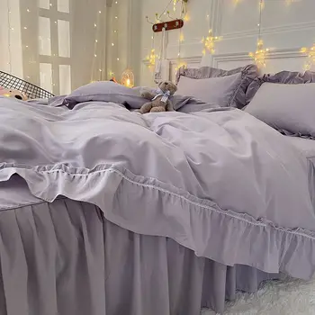 Gultas vienkāršu princese vēja gultas svārki četru gabals mežģīnes tīrtoņa krāsu sega sedz palagu istabu kopmītnē