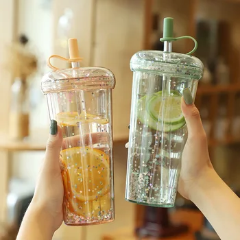 Kawaii Bubble Tea Ūdens Pudeles, Plastmasas krūze Ar Salmiņu Izolētas Drinkware Tējas Sulas Meitene Dzirkstošo Pudeles Skolas BPA Brīvs