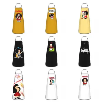 Laimīgs Mafalda Priekšauti Sievietes Vīrieši Argentīna Manga Quino Komiksu Pieaugušo Unisex Virtuves Šefpavārs Kombinezoni Ar Krūšdaļu Tablier Virtuvi Ēdiena Cepšanas Krāsošana