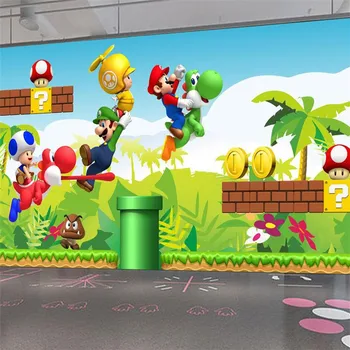 Pasūtījuma Anime Fona, lai Bērnu Istabas Super Mario 3D Animācijas Gleznojumi uz Dzīvojamās Istabas Dīvāna Moderns Bērnu Istabas tapešu 3D