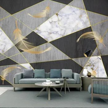 Pasūtījuma Sienas 3D Marmora Ģeometriskā Zelta Spalvu Foto Wall Papers Mājas Dekors Dzīvojamā Istaba Dīvāns Guļamistabā TV Fona Sienas Fresku,