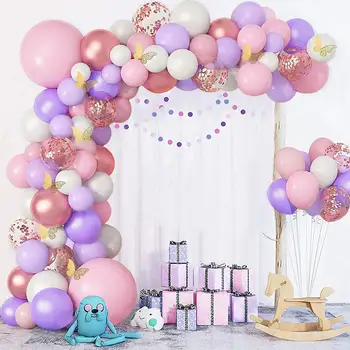 Rozā, Purpura Tauriņš Balonu Vainags Arku Komplekts Kāzas, Dzimšanas Dienas Svinības Apdare Bērniem Lateksa Baloon Baby Dušas Dekoru Globos