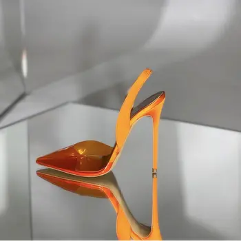 Vasaras modes sieviešu kurpes sexy lady apelsīnu pvc skaidrs, smailu purngalu duncis attvaicētājs Sekla Raibs Augstiem papēžiem sūkņi 12cm