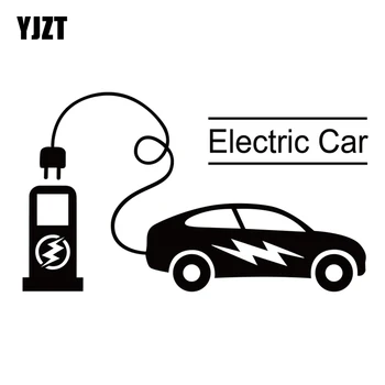 YJZT 17.8 X 10.3 CM Elektriskā Automašīna Smieklīgi Karikatūra Modelis Apdare Vinila Auto Uzlīmes Decal Melna/Sudraba 4C-0436