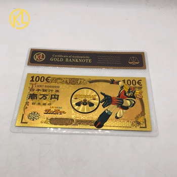 1pc UFO Robotu Grendizer Goldorak Anime 100 EUR suvenīru Zelta Banknošu Zelta Rēķinu, Ņemiet vērā Ar RP Rāmis Kolekcija banknotes