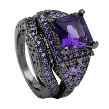 2018 black ring komplekti, KARSTĀ melno krāsu pistoli zircon rozā, violeta modes dāma pirkstu gredzeni, jauns dizains, rotaslietas, sieviešu kāzu Gredzeni