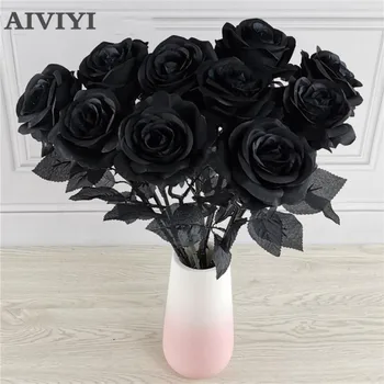 5gab 8-9cm Silk Black Rose Mākslīgo Ziedu Galvas Pušķis Mājas Dzīvojamā Istaba Ravēšana Chritmas Apdare Jauno Gadu Apdare