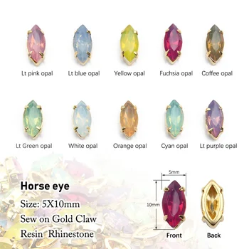 5x10mm/6x12mm zirgu acu šūšanas sveķu rhinestone zelta raust uzstādīt Opāla krāsas Akmeņus, kurpes un cepures, dekoratīvie piederumi