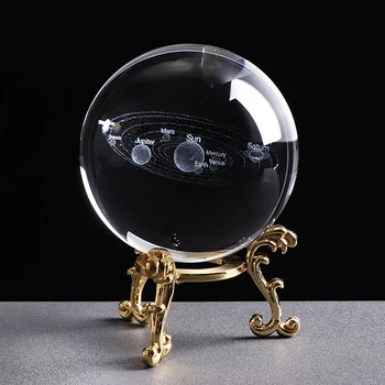 60/80/100mm Crystal Ball 3D Saules Sistēmas Bumba Kristāla Globusa Planētas Modelis Jomā Ar LED/Crystal/Sudraba/Zelta Bāzes