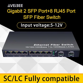 8 RJ45 Ports 2G8E Šķiedras Ethernet komutatoru, Gigabit Tīkla Fiber SFP Switch 1000Mbps SFP Media Converter 2 Fiber SFP Ports