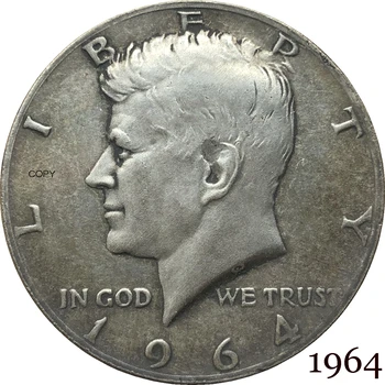 Amerikas savienoto Valstu 1964 Brīvības 1/2 Kenedija ASV Pusi Dolārs Dievam Mēs ticam E PLURIBUS Cupronickel Sudraba Pārklājumu Kopēt Monētas
