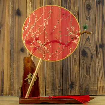 Bambusa Roku Ventilatoru Kāzu Dod Priekšroku Un Dāvanas Pušķis Ķīniešu Kāzu Līgava Pūķis Tērpu Apģērbu Cheongsam Sarkanā Kārta Ventilators, Vintage 