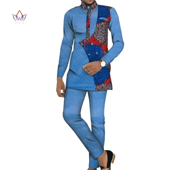 Bazin Riche Vīrieši 2 Gabali Bikses Komplekti Āfrikas Dizaina Apģērbu Āfrikas Vīriešu Apģērbu, Ikdienas Vīriešu Top Krekli un Bikses Komplekti WYN981