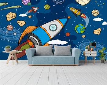 beibehang Custom jaunu rokām apgleznotas bērnu istabas visuma, kosmosa raķešu zēns guļamistaba karikatūra fona tapetes papier peint