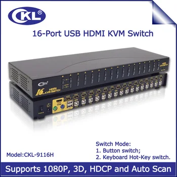 CKL-9116H USB Auto HDMI KVM Switch 16 Portu DATORA Monitoru, Tastatūru, Peli, Datoru, Serveru DVR VRR 3D 1080P