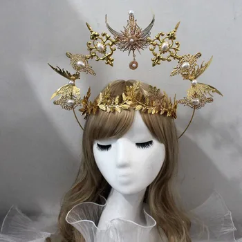 DIY Komplektu Saules Halo Vainagu Līgava Zelta Tauriņš Galvu Festivāls Kāzu Galvassegu Lolita Tiara Cepures Lauru Do It Yourself