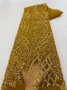 DUOFEIYA Zelta Luksusa rokām Darinātas Krelles 3D Izšuvumi franču Tilla Mežģīnes Auduma Nigērijas Smago Krelles Mežģīņu Audums Kāzu Puse