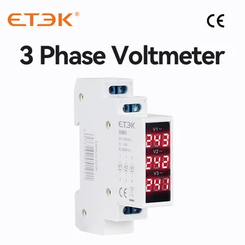ETEK EKMV3-500R Din Sliedes Ciparu Voltmetrs Moduļu Sprieguma Mērītājs 3ph AC 80-500v Voltagemeter Detektoru Trīs-Displeja Modulis
