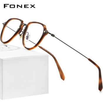 FONEX Acetāts Titāna Briļļu Rāmis Vīrieši Ir 2021. Vintage Lielajam Izmēģinājuma Recepšu Brilles Sievietēm Brilles Briļļu F85689