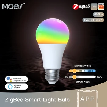 IZM 1-9PCS 9W AC90-240V Tuya ZigBee Smart LED Spuldze RGB E27 Aptumšojami APP Tālvadības Alexa, Google Home Balss Vadība