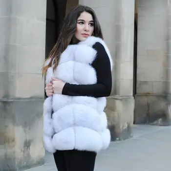 Jauno modes luksusa nekustamo fox kažokādas dabas fox kažokādas 70cm gara veste xl pasūtījuma Īsām piedurknēm Vestwoman ziemas siltu Dabisko Kažokādu