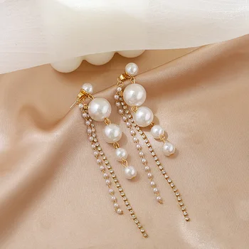 Korejas Jaunu Imitācija Pērle Ilgi Pušķis Auskari Sieviešu Modes Temperaments Kulons Auskari Līgavas Kāzu Rotaslietas, Aksesuāri