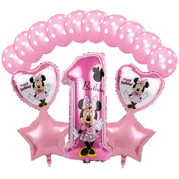 Mickey Minnie Folija Baloni 1. Dzimšanas dienas svinības Rotājumus Bērniem Ballon Skaits 1 Globos Dot Lateksa Bērnu Rotaļlietas Bērnu Dušas Meitene