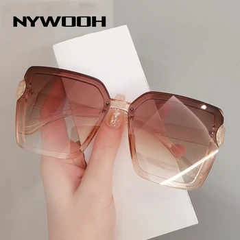 NYWOOH Lielizmēra Kvadrātveida Saulesbrilles 2022 Sieviešu Vintage Zīmolu Dizainera Slīpums Brūnas Saules Brilles Dāmas Liels Briļļu Rāmis
