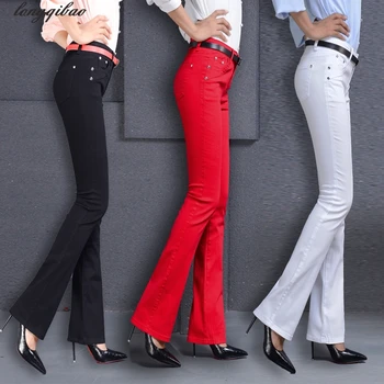 Pavasarī un Rudenī jaunu stiept džinsa gadījuma bikses Dāmas Slim bikses temperaments plaša kāju pantsTB13