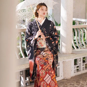 Sieviešu Japāņu Tradicionālo Kimono Classic Skaists Tauriņš Izdrukas ar garām Piedurknēm Yukata Cosplay Tērpu, kas Veic Kleita
