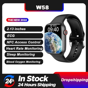 Sākotnējā W58 Smart Watch Men Sērija 8 2.13 collas 428*518 Izšķirtspējas Ekrāns NFC Smartwatch Bluetooth Bezvadu Lādēšanas PK Ultra