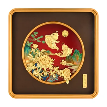 Tradicionālā Ķīniešu Glezniecība Bagātību Zivju Rožu Ziedu Mākslas Gleznas Zelta Foliju, Attēli Sienas Attēlu, Viesistaba, Mājas Dekoru