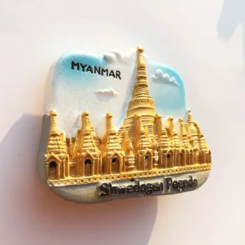 Trīsdimensiju roku apgleznoti rokdarbu tūrisma piemiņas magnēts, ledusskapis uzlīmes pie Daikin Templis Yangon, Mjanma