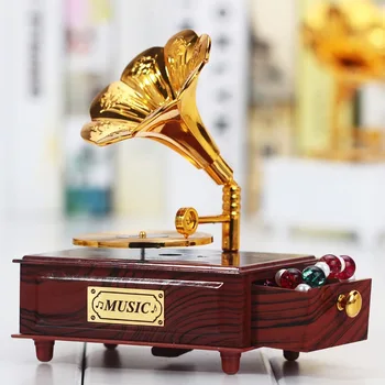 Vintage Gramofona Atvilktnes Music Box Mājas Dekorēšana Kāzas, Dzimšanas dienas Dāvanu Statuetes Rotaslietas Lodziņā Rokas Kloķa Karuselis-Mūzikas Kaste