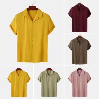 Vīriešu Modes Tendence Gadījuma tīrtoņa Krāsu Atloks Īss piedurknēm Krekls Vienu Krūtīm Zaudēt Savukārt Apkakle Stilīgs Top Apģērbi
